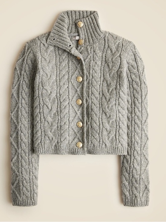 J. Crew Sweaters - J. Crew Gray Cable-knit turtleneck cardigan Sweater Wool Cropped Gold Buttons S